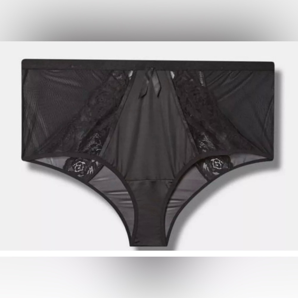Torrid NWT Sz 5 Satin And Lace Retro Tanga Black Panties